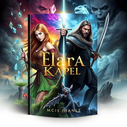 A captivating book cover that evokes a sense of adventure, mystery, and hope, featuring two central characters, Elara and Kael