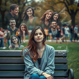 A poignant and introspective scene depicting a young woman lost in her emotions, surrounded by a swirl of uncertainties and insecurities about being perfect