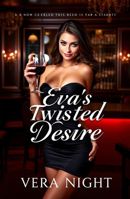 A captivating book cover featuring a sultry woman with an alluring smirk, confidently holding a glass of red wine