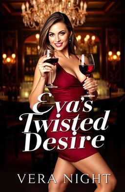 A captivating book cover featuring a sultry woman with an alluring smirk, confidently holding a glass of red wine