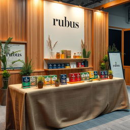 A cozy and eco-friendly large stand setup for a herbal cigarettes brand called rubus
