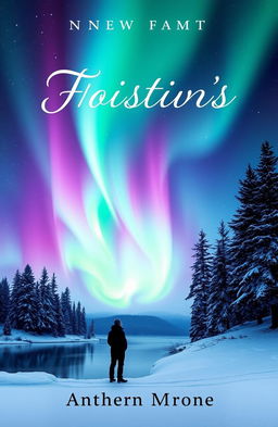 A captivating book cover design featuring the northern lights illuminating a serene landscape