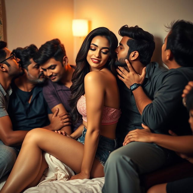 An intimate and romantic scene set in a cozy hostel room featuring Kiara Advani, an enchanting Indian actress, gracefully showcasing her side profile in a vulnerable moment