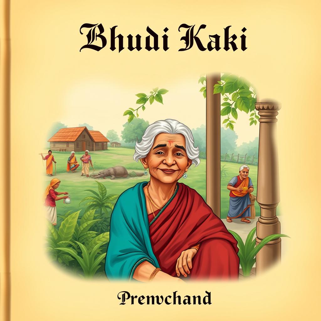 An eye-catching cover page for the story 'Bhudi Kaki' by Premchand