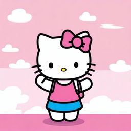 A vivid image of Hello Kitty, cheerfully holding up a big, blank sign.