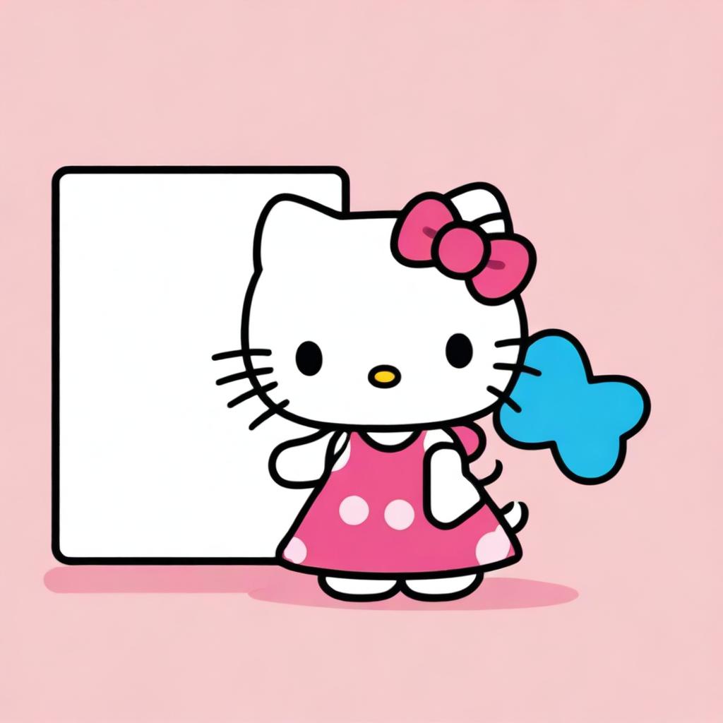 A bright, eye-catching image of Hello Kitty charmingly holding up a large, blank sign.