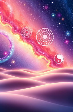A harmonious blend of the universe's messages, psychology, and spirituality, depicted in a serene and visually inviting landscape