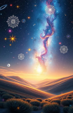 A harmonious blend of the universe's messages, psychology, and spirituality, depicted in a serene and visually inviting landscape