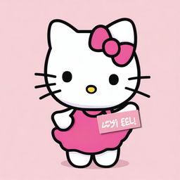 A bright, eye-catching image of Hello Kitty charmingly holding up a large, blank sign.