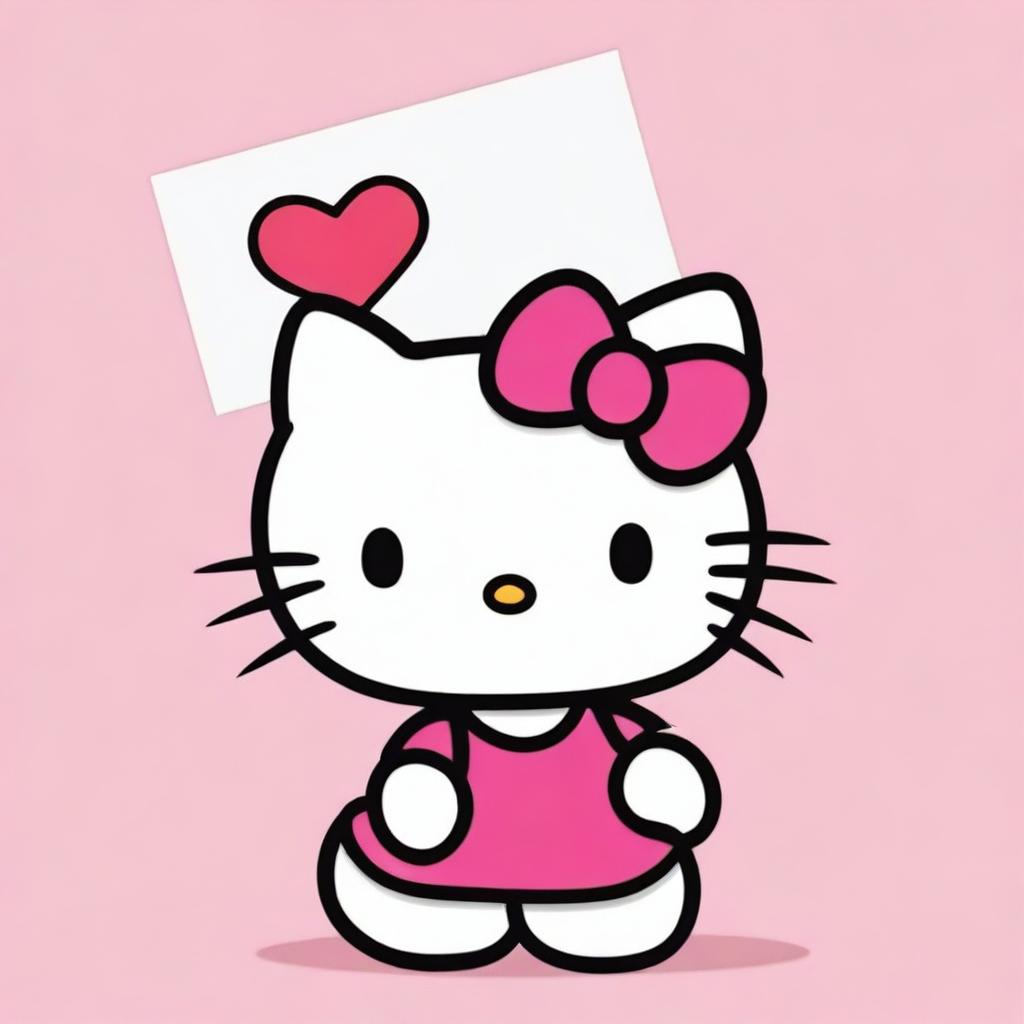 A bright, eye-catching image of Hello Kitty charmingly holding up a large, blank sign.