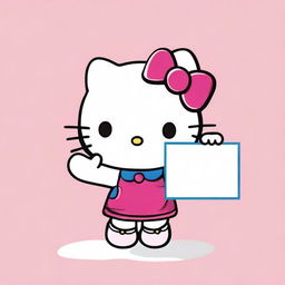 A bright, eye-catching image of Hello Kitty charmingly holding up a large, blank sign.