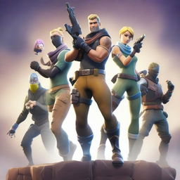 Produce an image featuring a dynamic action scene with characters from the game Fortnite.