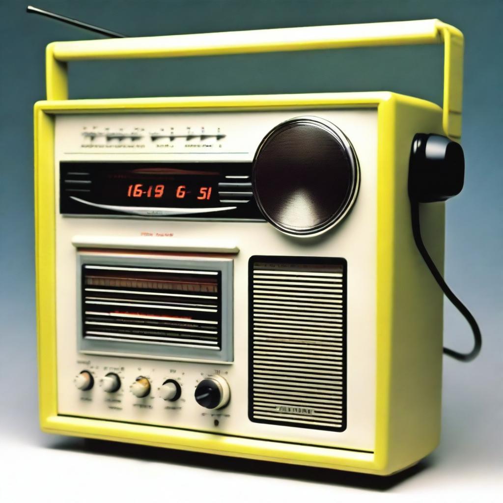 A large, vintage portable AM-FM radio from the 1980s.