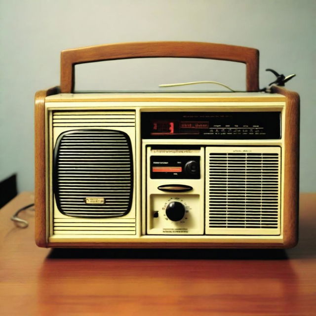 A large, vintage portable AM-FM radio from the 1980s.