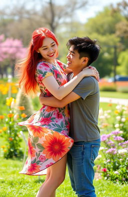 A heartwarming scene of a couple of friends embracing