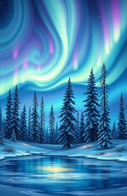 A seamless continuation of a stunning front page illustration featuring a breathtaking northern lights display over a serene landscape