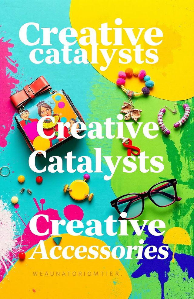 A vibrant and artistic cover page titled “Creative Catalysts Accessories” featuring a visually engaging design that includes colorful and unique accessories such as a stylish handbag, artistic jewelry, and fashionable eyewear