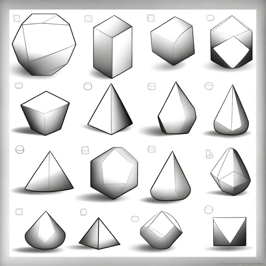 A beginner's shading worksheet featuring different geometric shapes in various positions and lighting