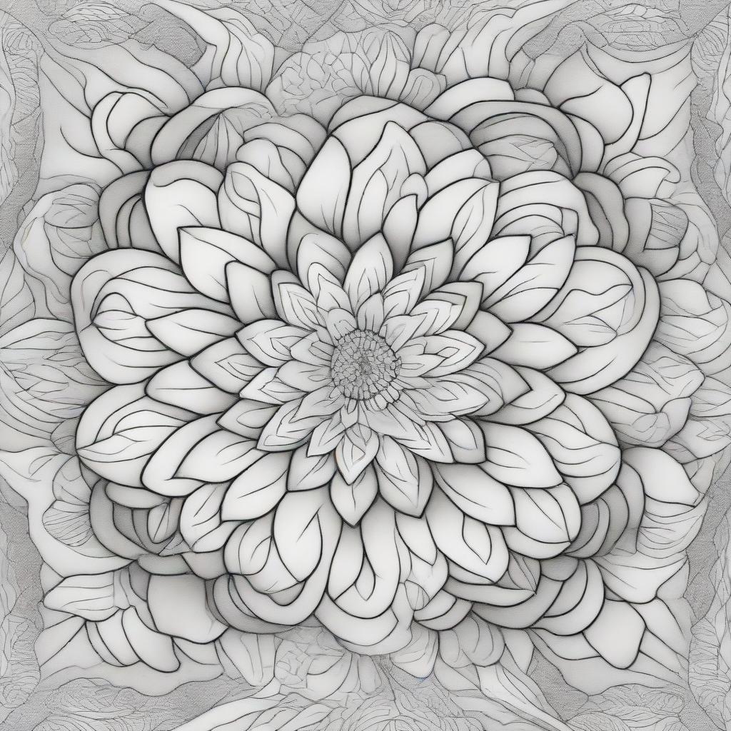 A coloring book page showcasing a meticulously detailed 3D mandala design, with a sense of depth