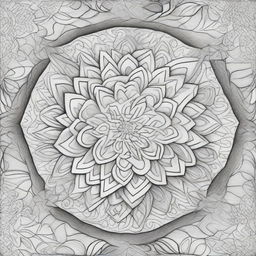 A coloring book page showcasing a meticulously detailed 3D mandala design, with a sense of depth