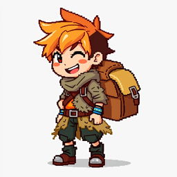 A 16x32 pixel sprite of a main character with bright colors to stand out against the background