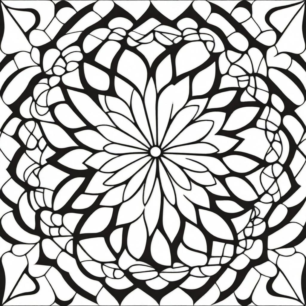 A simple mandala coloring page depicting varying depths and dimensions within the circles and geometric patterns.