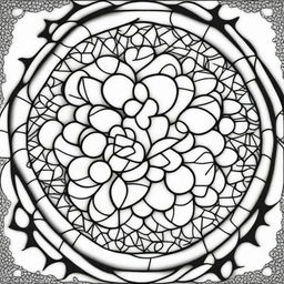 A simple mandala coloring page depicting varying depths and dimensions within the circles and geometric patterns.