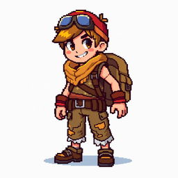 A 16x32 pixel sprite of a main character with bright colors to stand out against the background