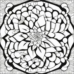 A simple mandala coloring page depicting varying depths and dimensions within the circles and geometric patterns.