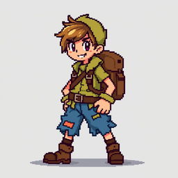 A 16x32 pixel sprite of a main character with bright colors to stand out against the background