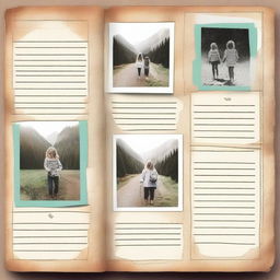 A journal page template decorated with three rectangular slots for photos, artfully arranged to balance the written areas on the page