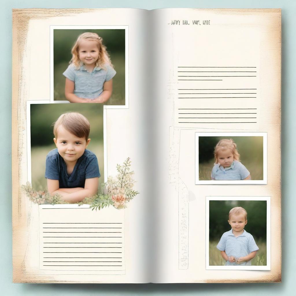 A journal page template decorated with three rectangular slots for photos, artfully arranged to balance the written areas on the page