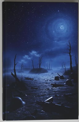 A book cover depicting a haunting scene of a desolate battlefield under a starry night sky