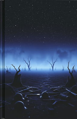 A book cover depicting a haunting scene of a desolate battlefield under a starry night sky