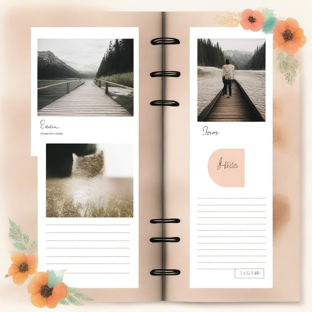 A journal page template decorated with three rectangular slots for photos, artfully arranged to balance the written areas on the page