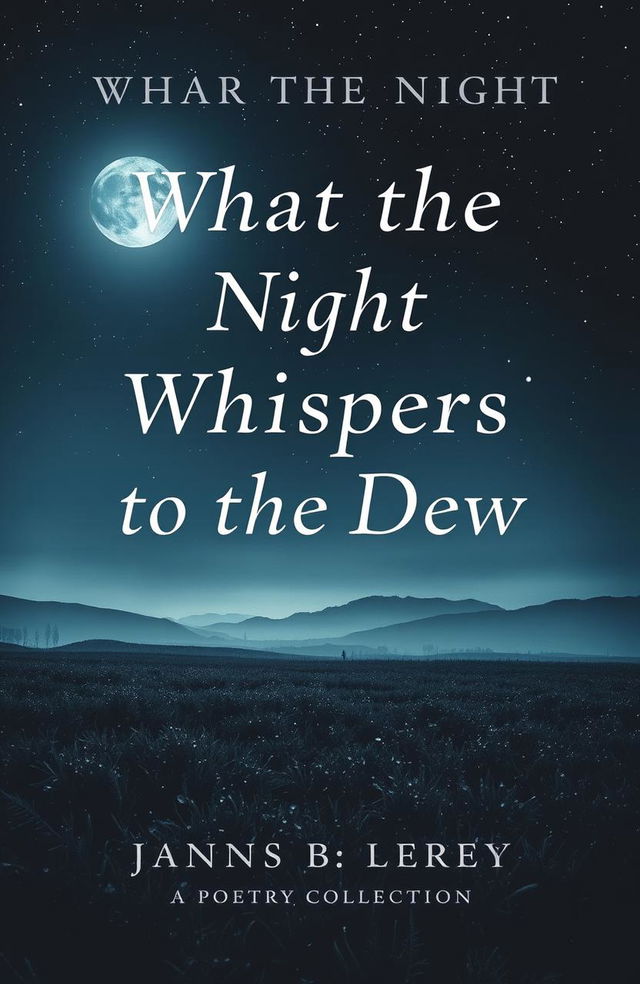 A hauntingly beautiful book cover for a poetry collection titled 'What the Night Whispers to the Dew'