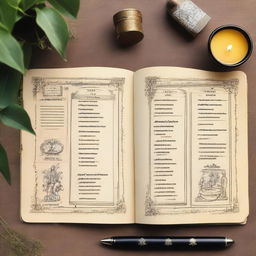 A tarot journal template, featuring dedicated spaces for sketching or placing images of tarot cards, and large areas for personal reflections, interpretations, and notes