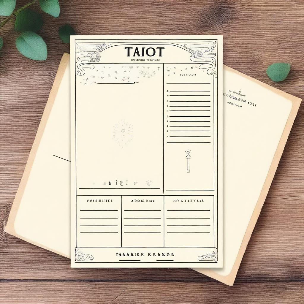 A minimalist, printable Tarot journal template with labeled areas for the date, tarot card drawn, personal reflections, and any astrologicalnotes