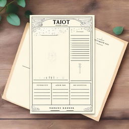 A minimalist, printable Tarot journal template with labeled areas for the date, tarot card drawn, personal reflections, and any astrologicalnotes