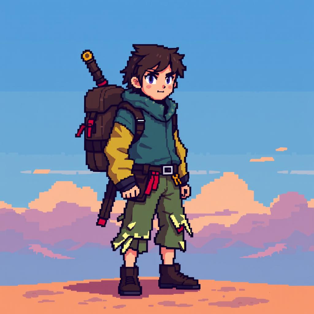 A pixel art sprite for the main character in a game called 'Top Dawn'