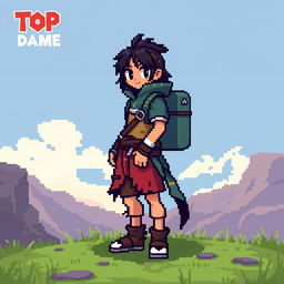 A pixel art sprite for the main character in a game called 'Top Dawn'