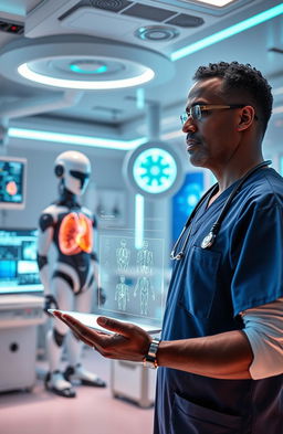 A futuristic scene depicting artificial intelligence in medical science