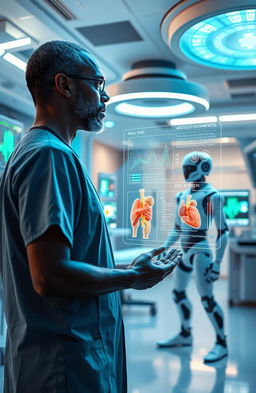 A futuristic scene depicting artificial intelligence in medical science