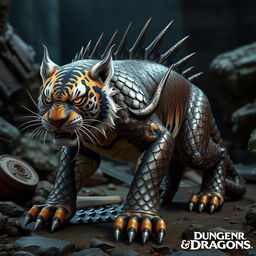 A formidable sabre-toothed tiger inspired feline, approximately 3 meters in length
