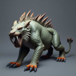 A magnificent saber-toothed cave lion, approximately 3 meters in length