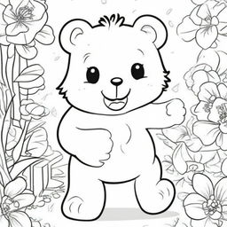 A coloring book page capturing a sassy Care Bear with an impish grin, striking a cheeky pose, and ready to sprinkle some fun-filled mischief