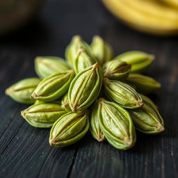 A visually stunning close-up of cardamom pods, showcasing their unique green hue and textured skin