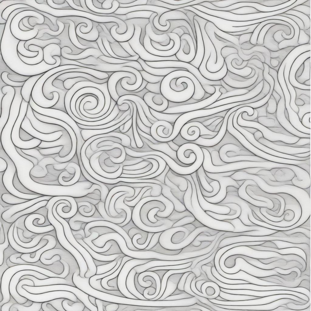 A coloring book page beautifully portraying depth through ornate flourishes and swirls that seem to dance in different layers, creating a 3D feel