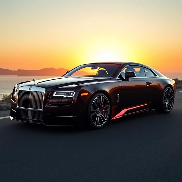 A stunning hybrid vehicle that combines the sleek and aggressive design of a Lamborghini Sian with the luxurious and elegant features of a Rolls Royce Phantom