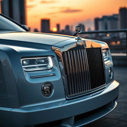 A Mercedes C220 modified to feature the luxurious headlights and grill of a Rolls Royce Phantom, showcasing an elegant blend of both car designs